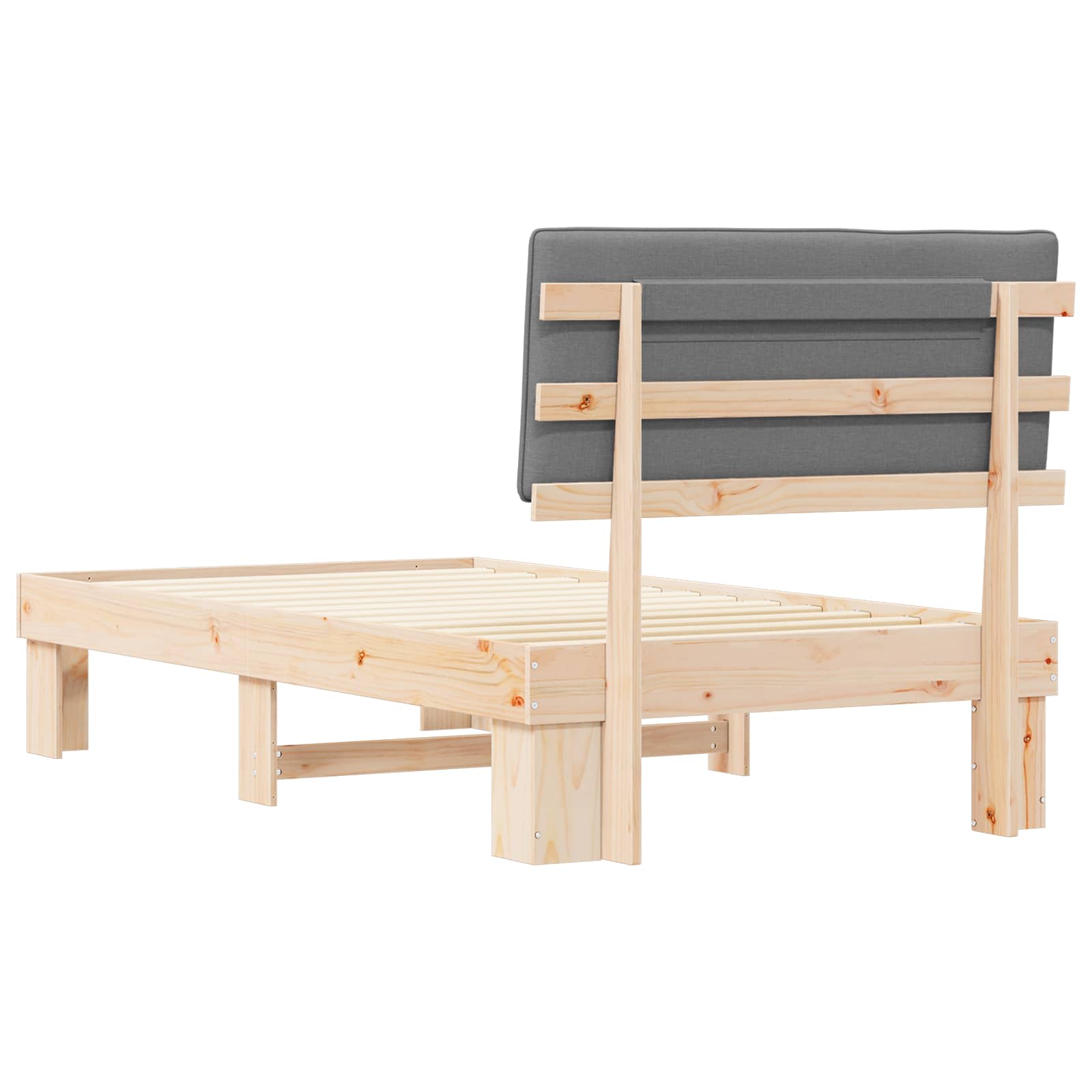 Sängram med Klädd Huvudgavel Ljusgrå 100 x 200 cm Massiv furu