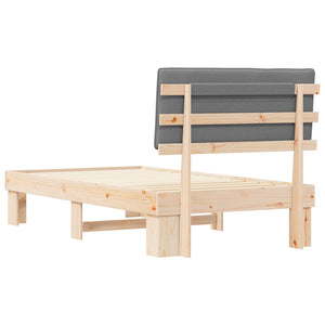 Sängram med Klädd Huvudgavel Ljusgrå 100 x 200 cm Massiv furu