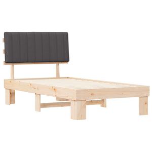 Sängram med Klädd Huvudgavel Mörkgrå 100 x 200 cm Massiv furu