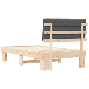 Sängram med Klädd Huvudgavel Mörkgrå 100 x 200 cm Massiv furu