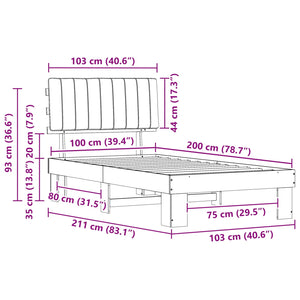 Sängram med Klädd Huvudgavel Mörkgrå 100 x 200 cm Massiv furu