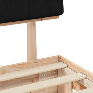 Sängram med Klädd Huvudgavel Svart 100 x 200 cm Massiv furu