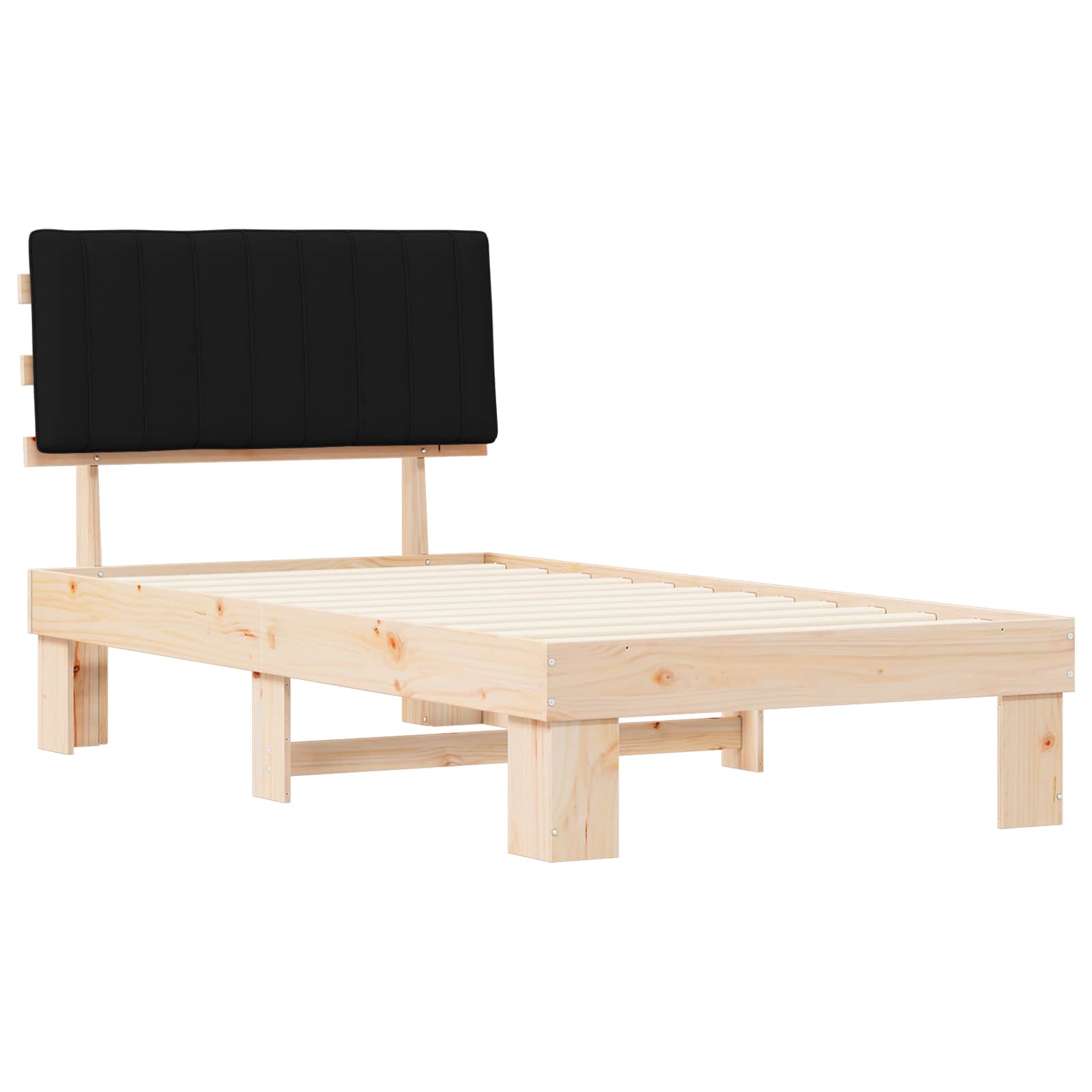 Sängram med Klädd Huvudgavel Svart 100 x 200 cm Massiv furu