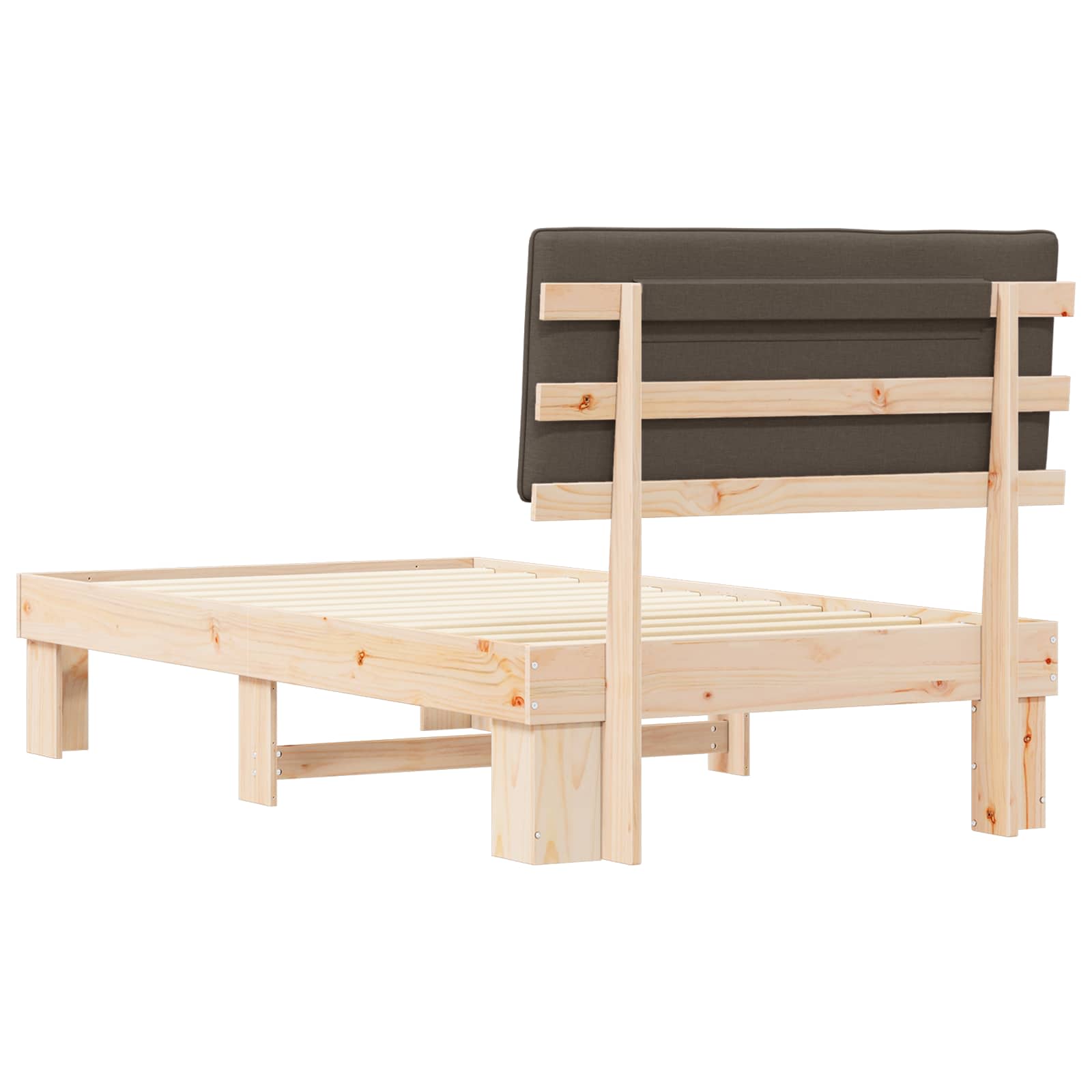 Sängram med Klädd Huvudgavel Taupe 100 x 200 cm Massiv furu