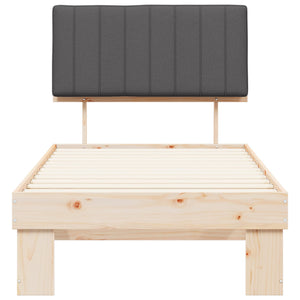Sängram med Klädd Huvudgavel Mörkgrå 90 x 200 cm Massiv furu
