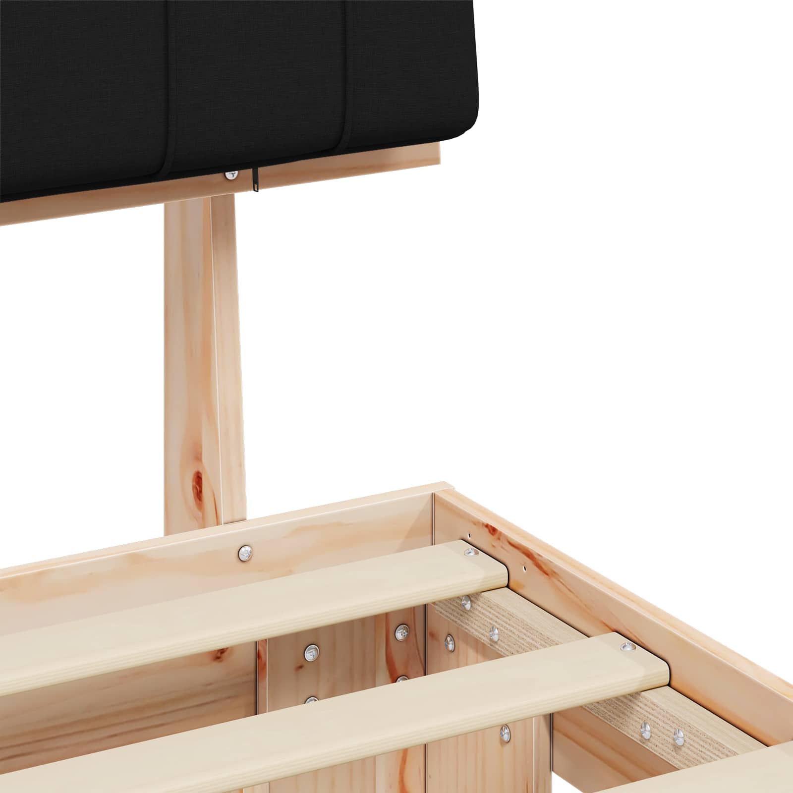 Sängram med Klädd Huvudgavel Svart 90 x 200 cm Massiv furu