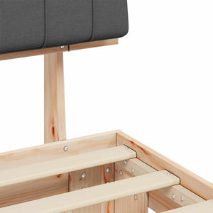 Sängram med Klädd Huvudgavel Mörkgrå 90 x 190 cm Massiv furu