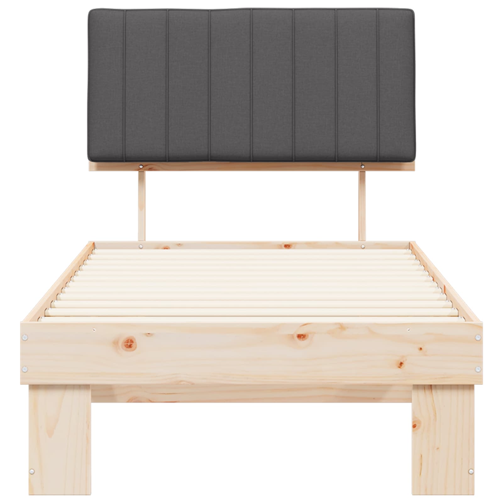 Sängram med Klädd Huvudgavel Mörkgrå 90 x 190 cm Massiv furu