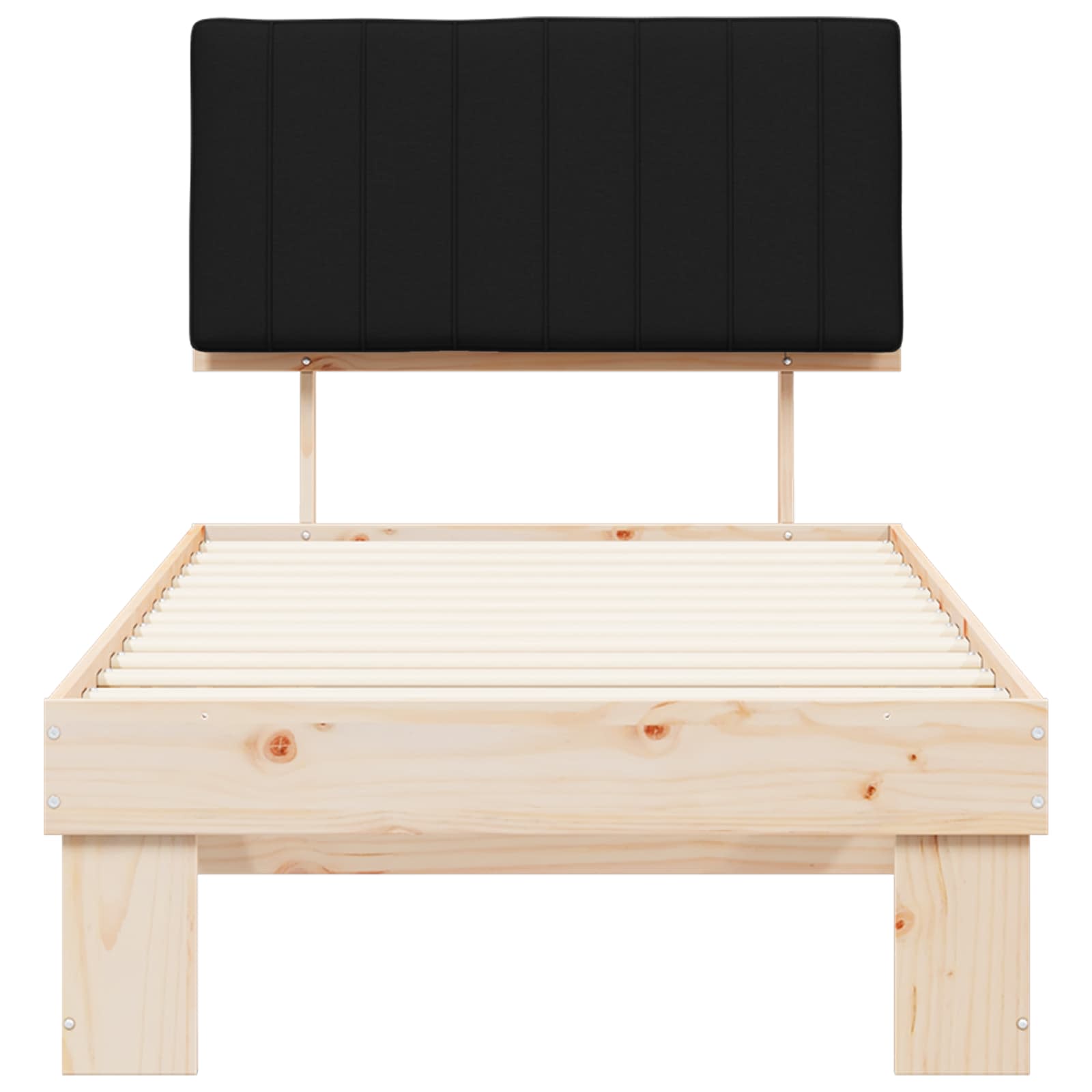 Sängram med Klädd Huvudgavel Svart 90 x 190 cm Massiv furu