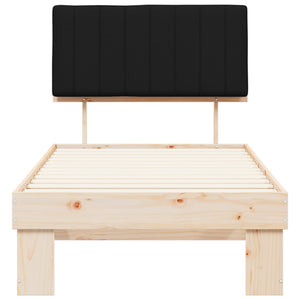 Sängram med Klädd Huvudgavel Svart 90 x 190 cm Massiv furu