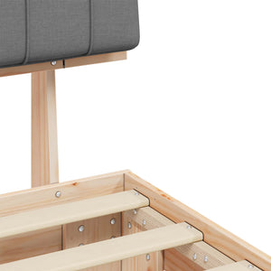 Sängram med Klädd Huvudgavel Ljusgrå 75 x 190 cm Massiv furu