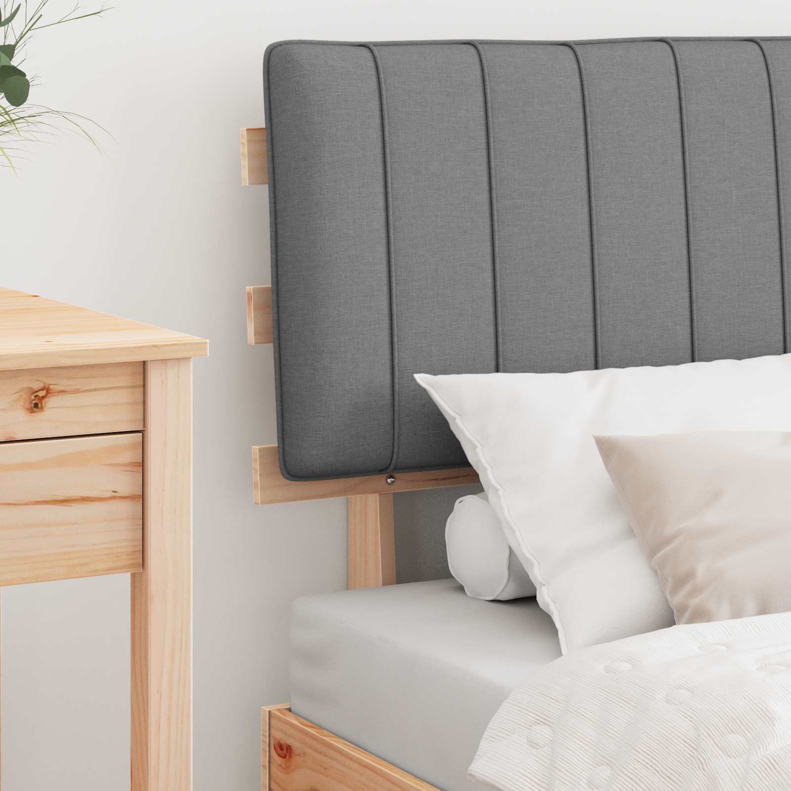 Sängram med Klädd Huvudgavel Ljusgrå 75 x 190 cm Massiv furu