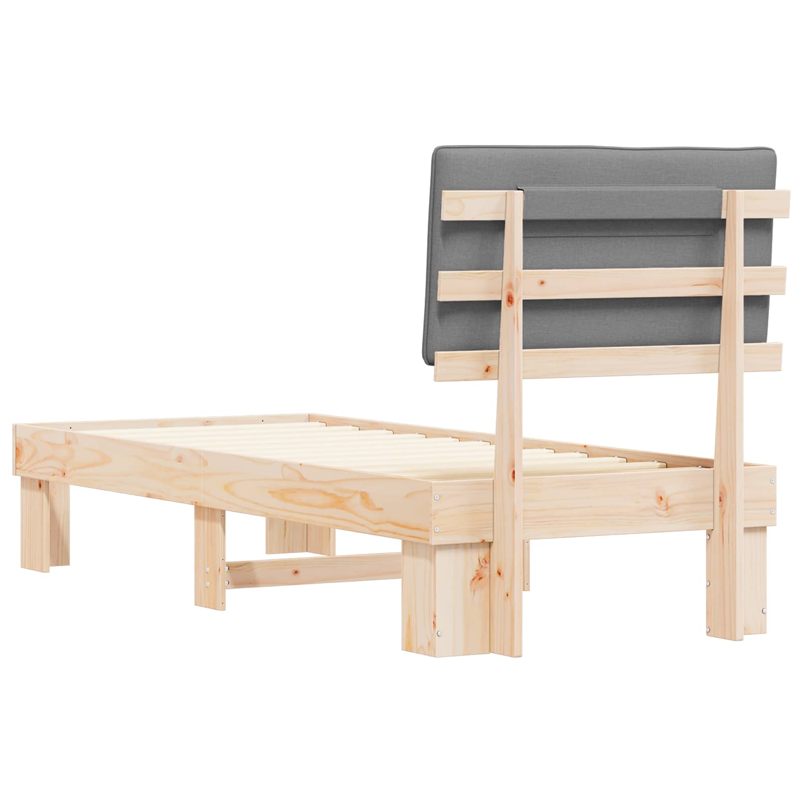 Sängram med Klädd Huvudgavel Ljusgrå 75 x 190 cm Massiv furu