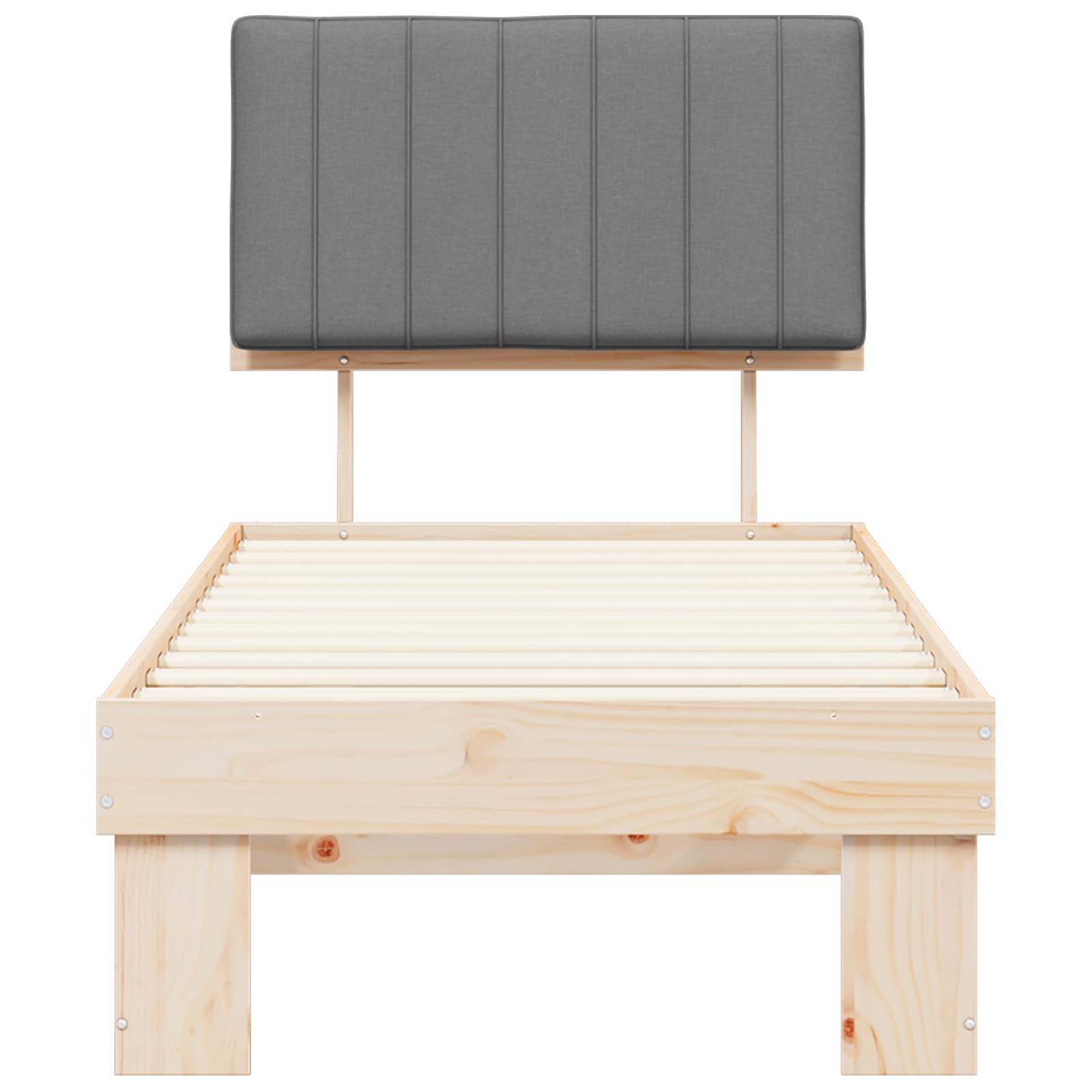 Sängram med Klädd Huvudgavel Ljusgrå 75 x 190 cm Massiv furu