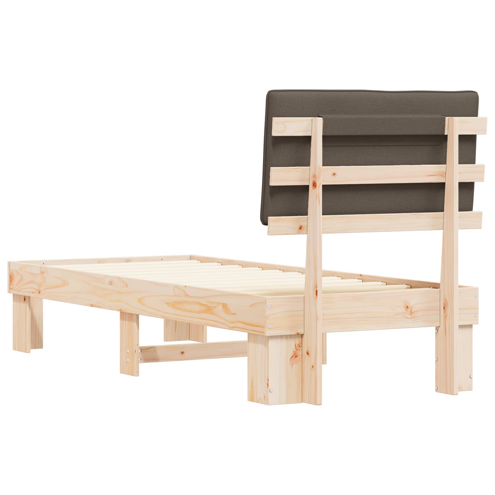 Sängram med Klädd Huvudgavel Taupe 75 x 190 cm Massiv furu