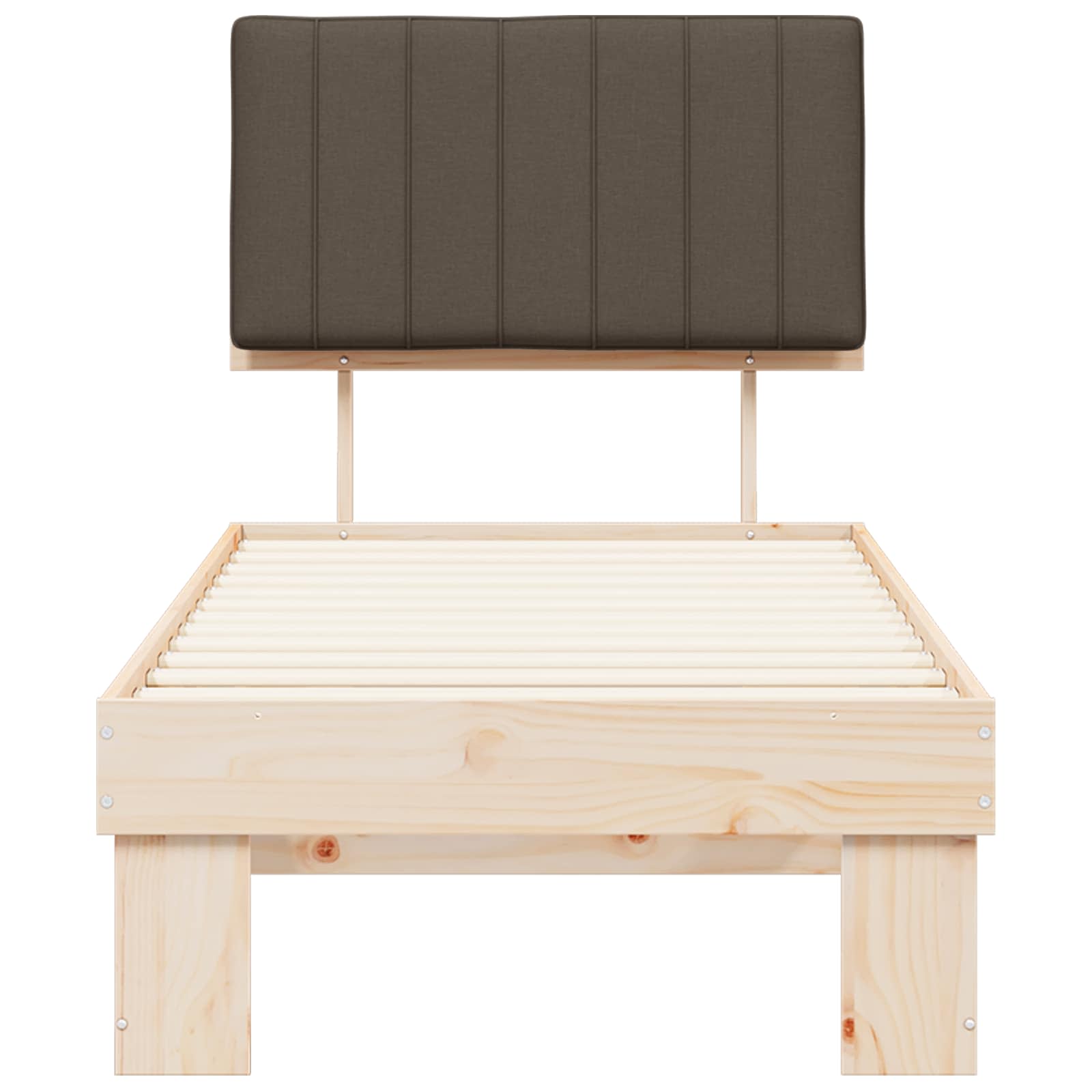 Sängram med Klädd Huvudgavel Taupe 75 x 190 cm Massiv furu