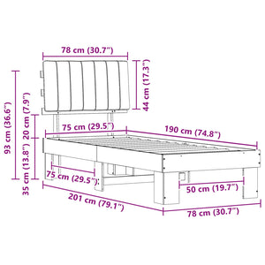 Sängram med Klädd Huvudgavel Taupe 75 x 190 cm Massiv furu
