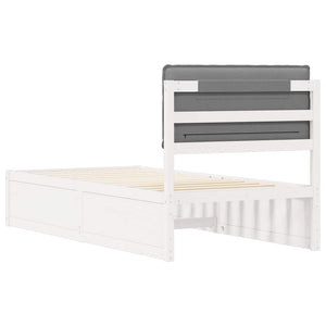 Sängram med Klädd Huvudgavel Ljusgrå 100 x 200 cm Massiv furu