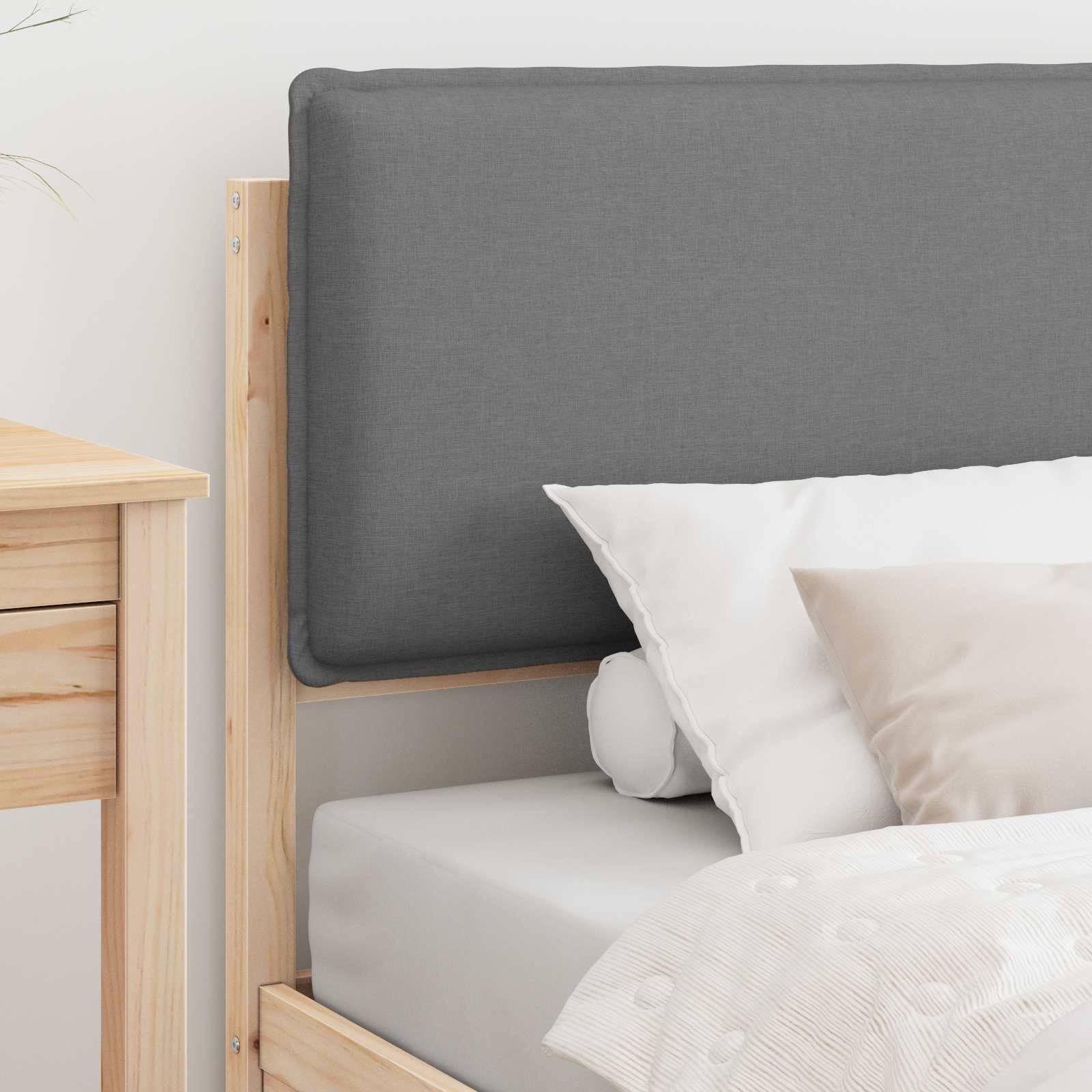 Sängram med Klädd Huvudgavel Ljusgrå 90 x 200 cm Massiv furu