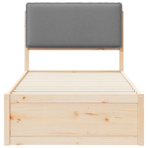 Sängram med Klädd Huvudgavel Ljusgrå 90 x 200 cm Massiv furu