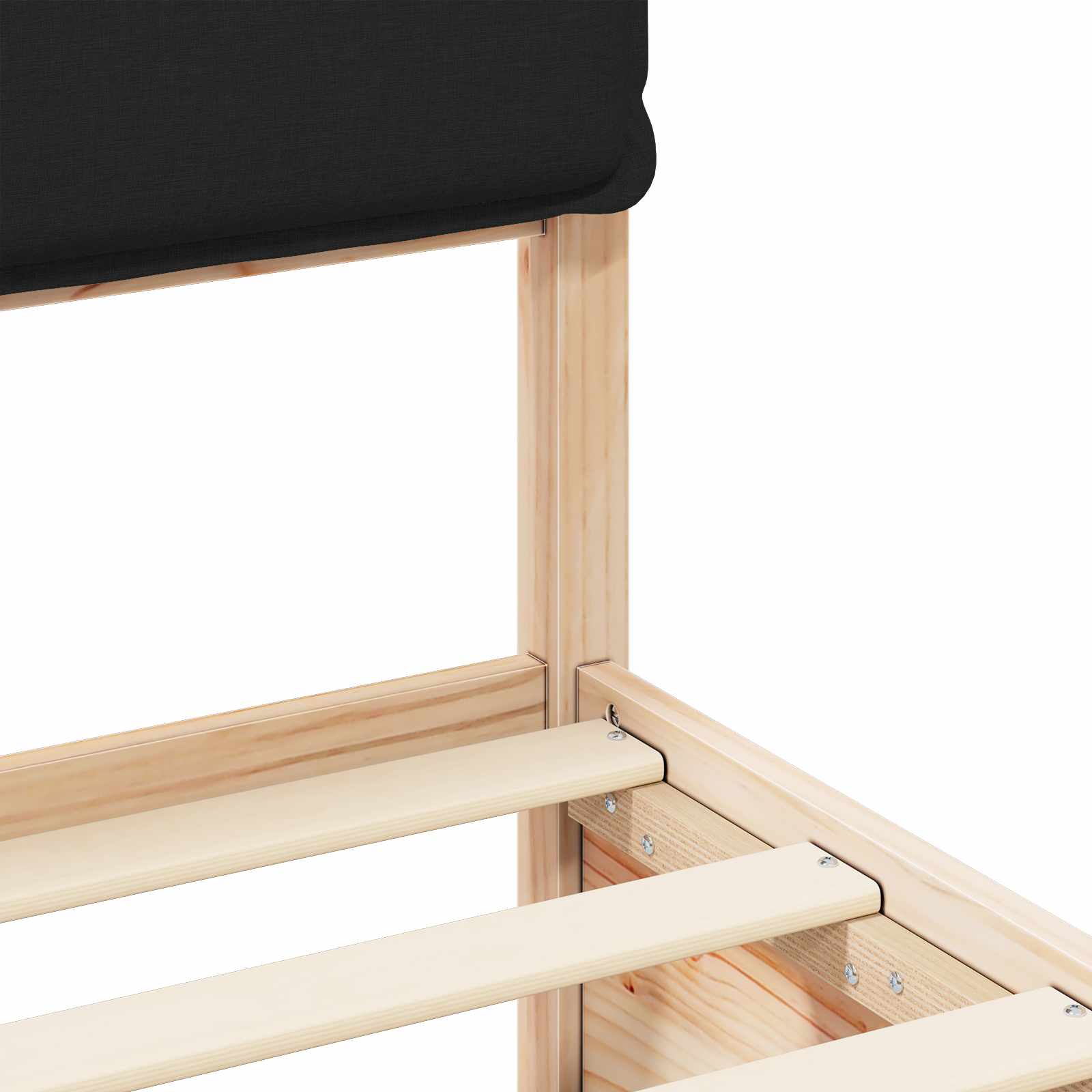 Sängram med Klädd Huvudgavel Svart 90 x 200 cm Massiv furu