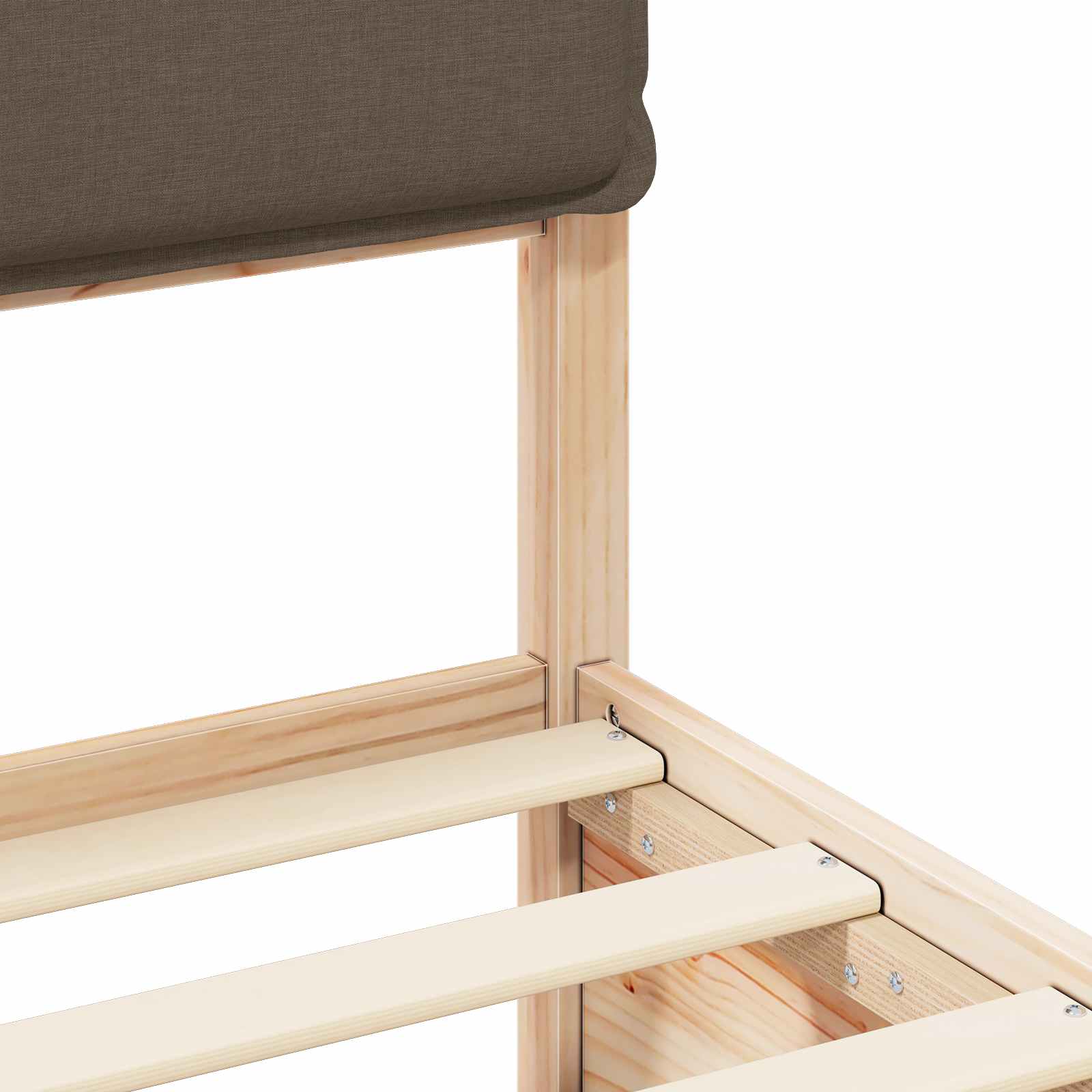 Sängram med Klädd Huvudgavel Taupe 90 x 200 cm Massiv furu