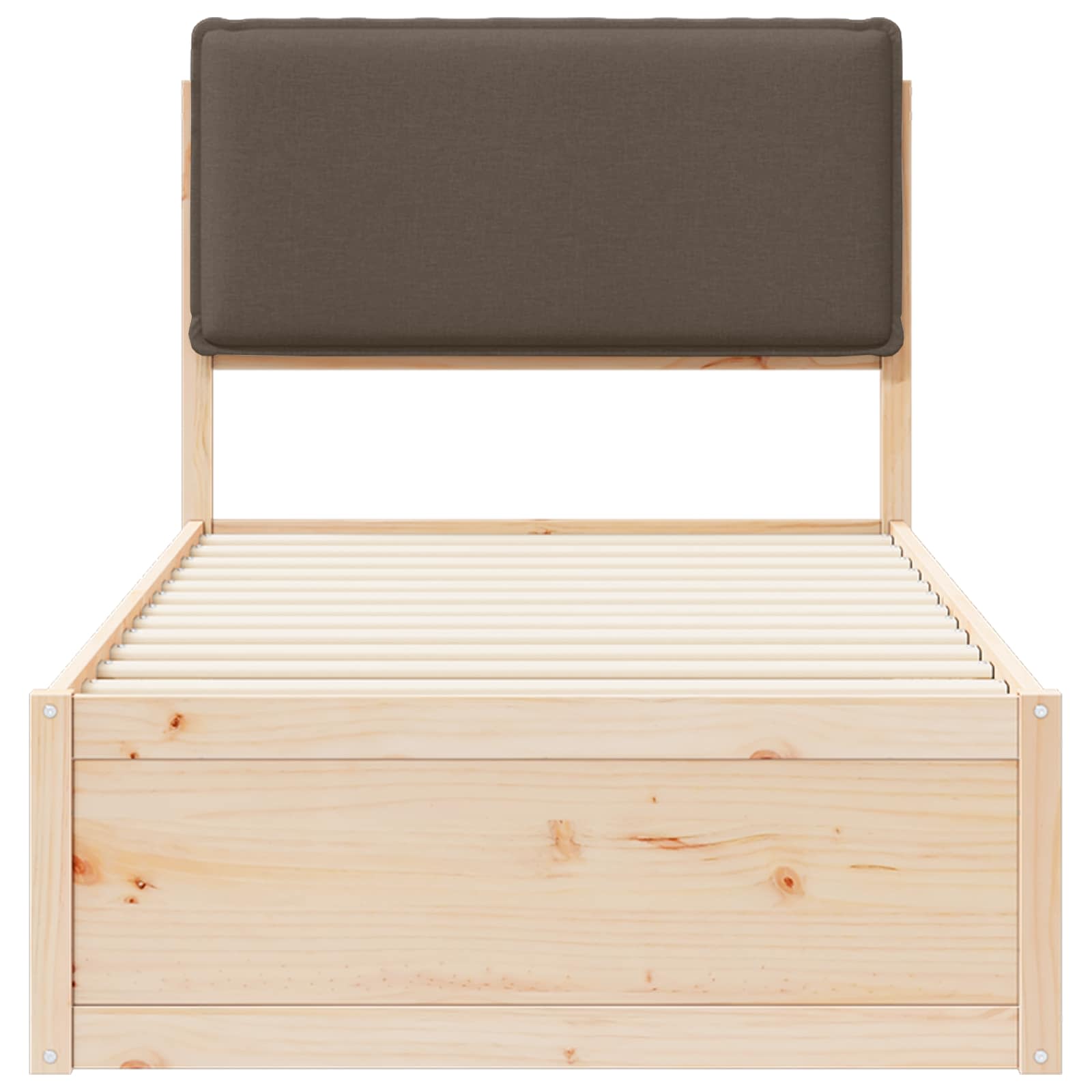 Sängram med Klädd Huvudgavel Taupe 90 x 200 cm Massiv furu