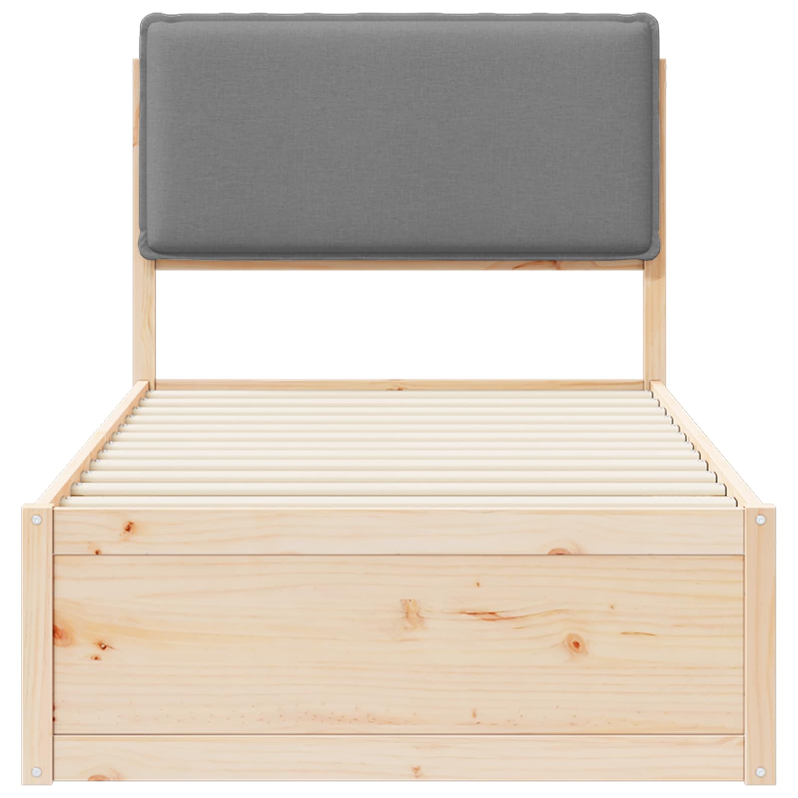 Sängram med Klädd Huvudgavel Ljusgrå 80 x 200 cm Massiv furu