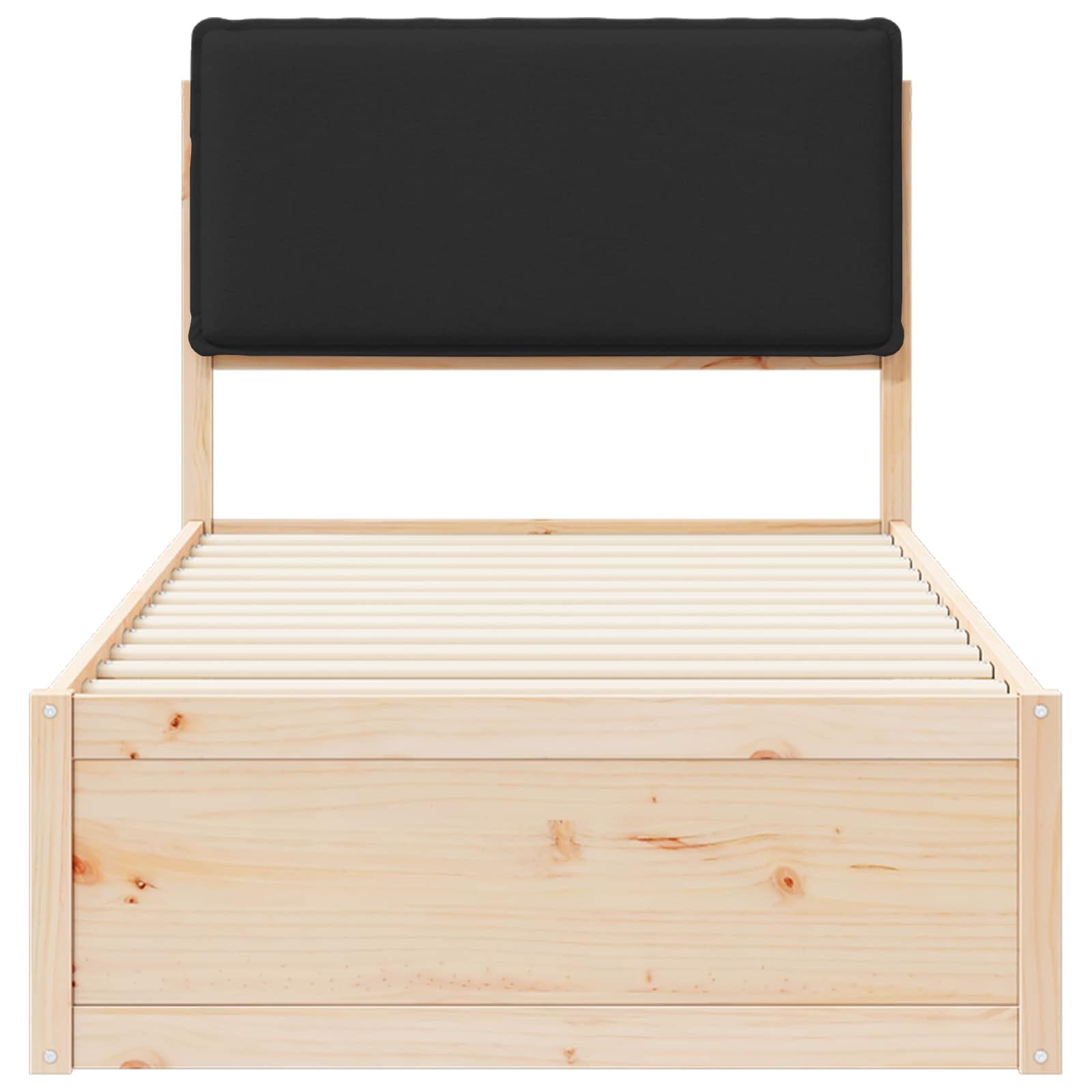 Sängram med Klädd Huvudgavel Svart 75 x 190 cm Massiv furu