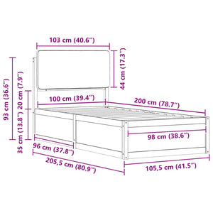 Sängram med Klädd Huvudgavel Mörkgrå 100 x 200 cm Massiv furu