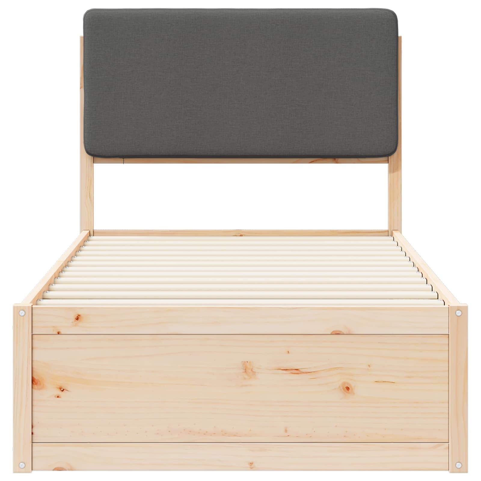 Sängram med Klädd Huvudgavel Mörkgrå 90 x 200 cm Massiv furu