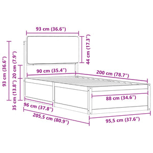 Sängram med Klädd Huvudgavel Mörkgrå 90 x 200 cm Massiv furu