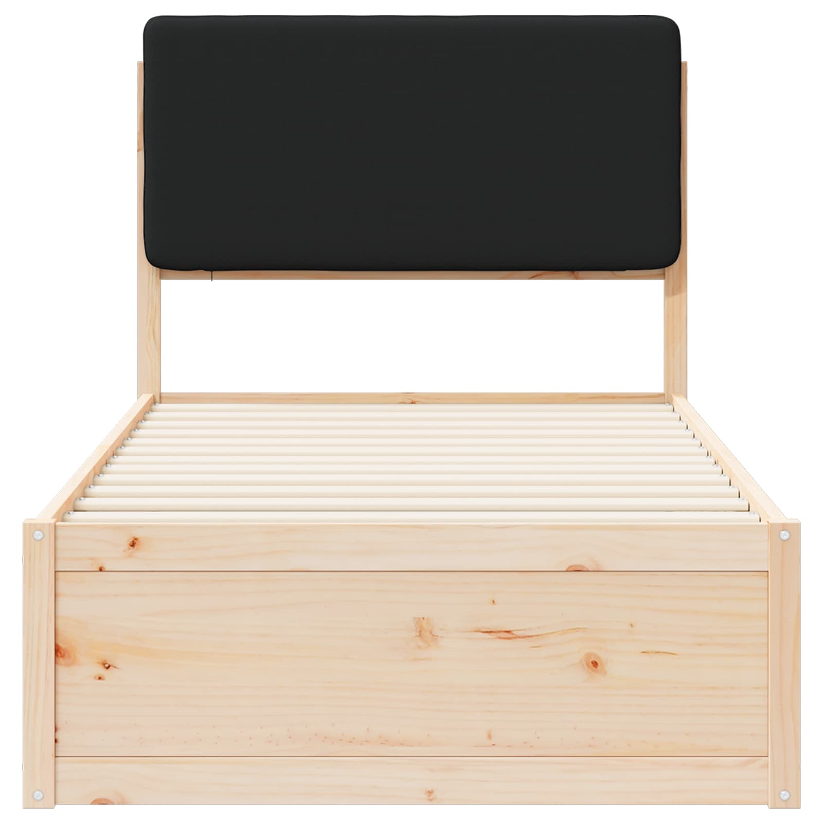 Sängram med Klädd Huvudgavel Svart 90 x 200 cm Massiv furu
