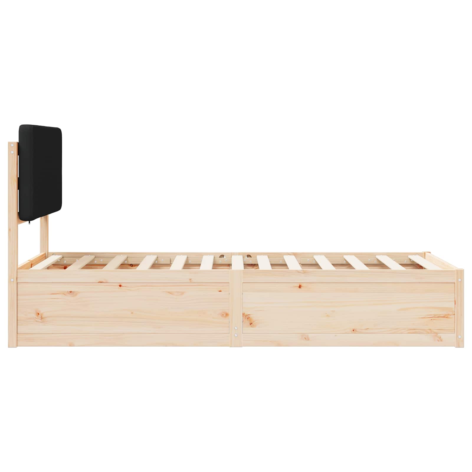 Sängram med Klädd Huvudgavel Svart 80 x 200 cm Massiv furu