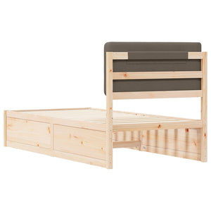 Sängram med Klädd Huvudgavel Taupe 80 x 200 cm Massiv furu