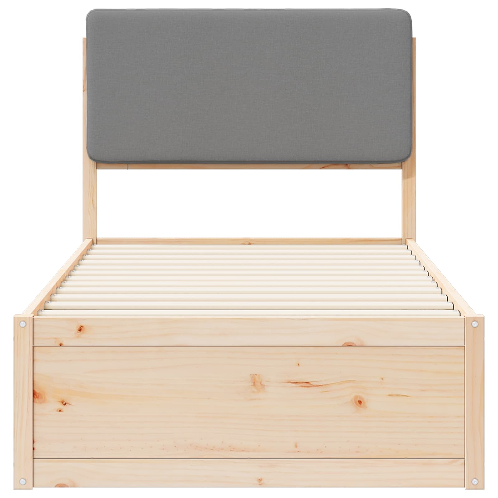 Sängram med Klädd Huvudgavel Ljusgrå 90 x 190 cm Massiv furu