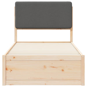 Sängram med Klädd Huvudgavel Mörkgrå 90 x 190 cm Massiv furu