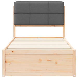 Sängram med Klädd Huvudgavel Mörkgrå 100 x 200 cm Massiv furu