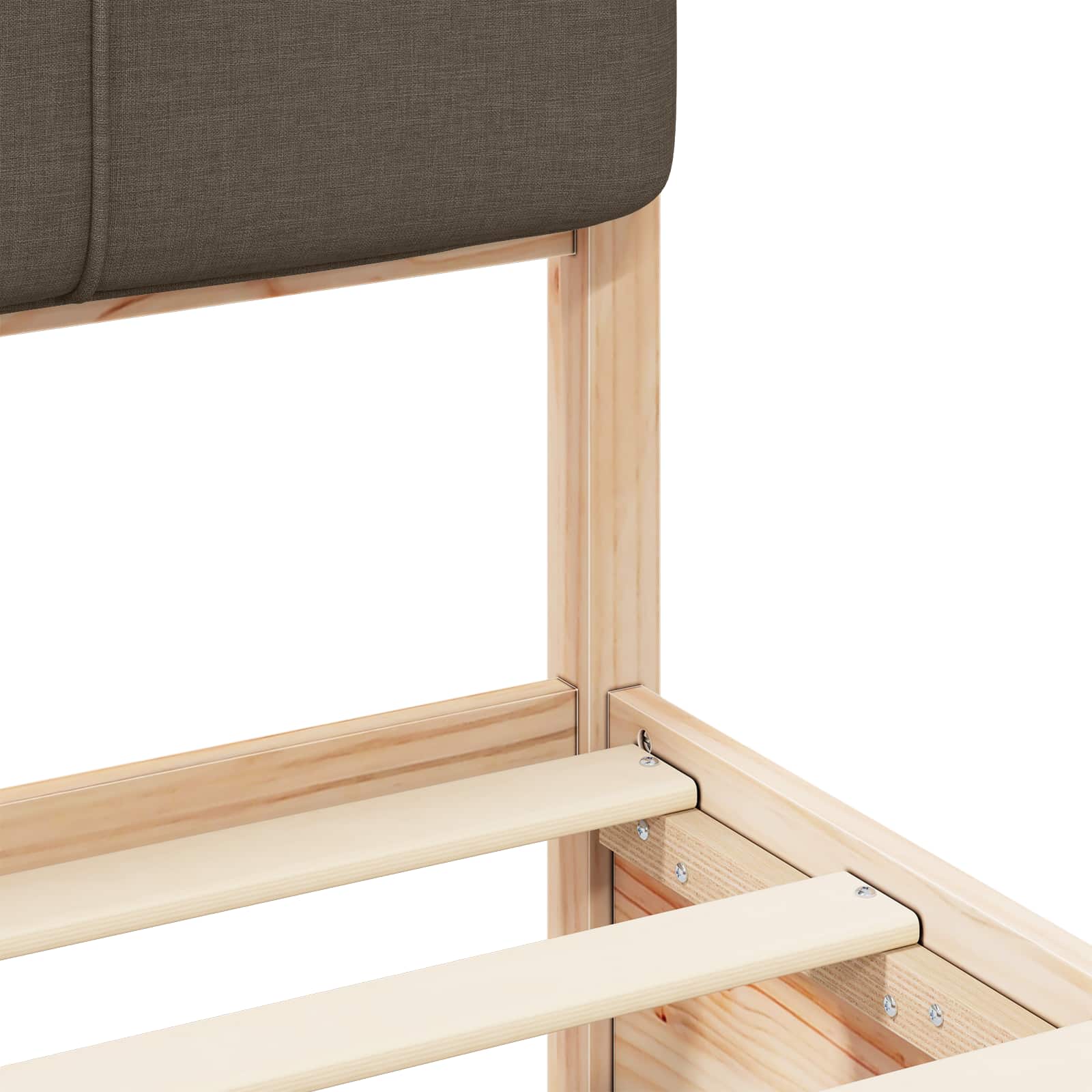 Sängram med Klädd Huvudgavel Taupe 90 x 200 cm Massiv furu