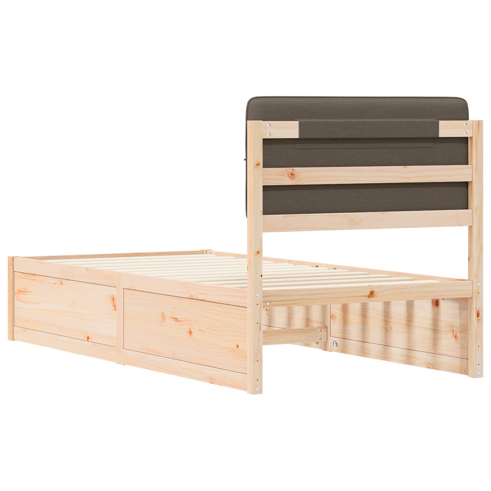 Sängram med Klädd Huvudgavel Taupe 90 x 200 cm Massiv furu