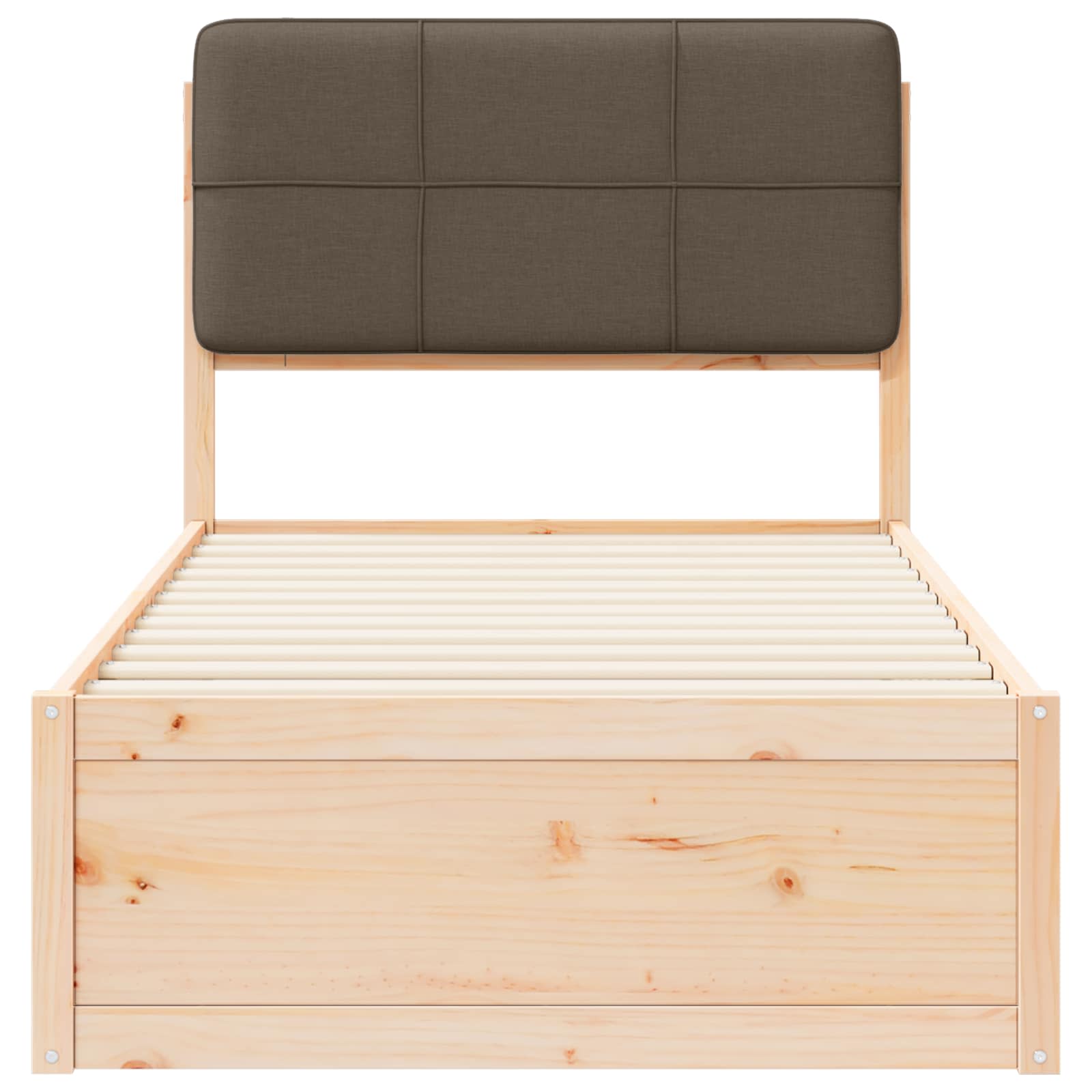 Sängram med Klädd Huvudgavel Taupe 90 x 200 cm Massiv furu
