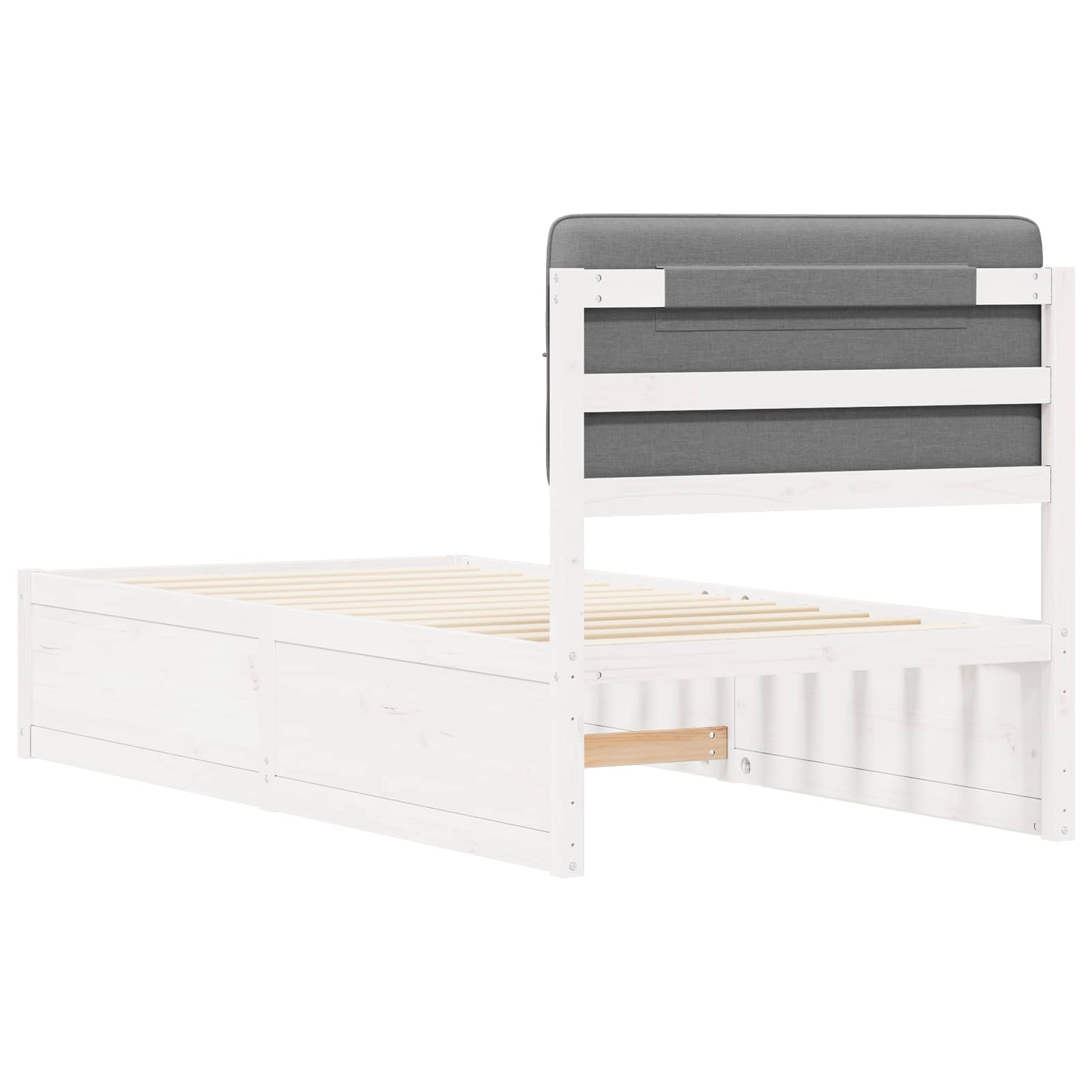 Sängram med Klädd Huvudgavel Ljusgrå 90 x 200 cm Massiv furu