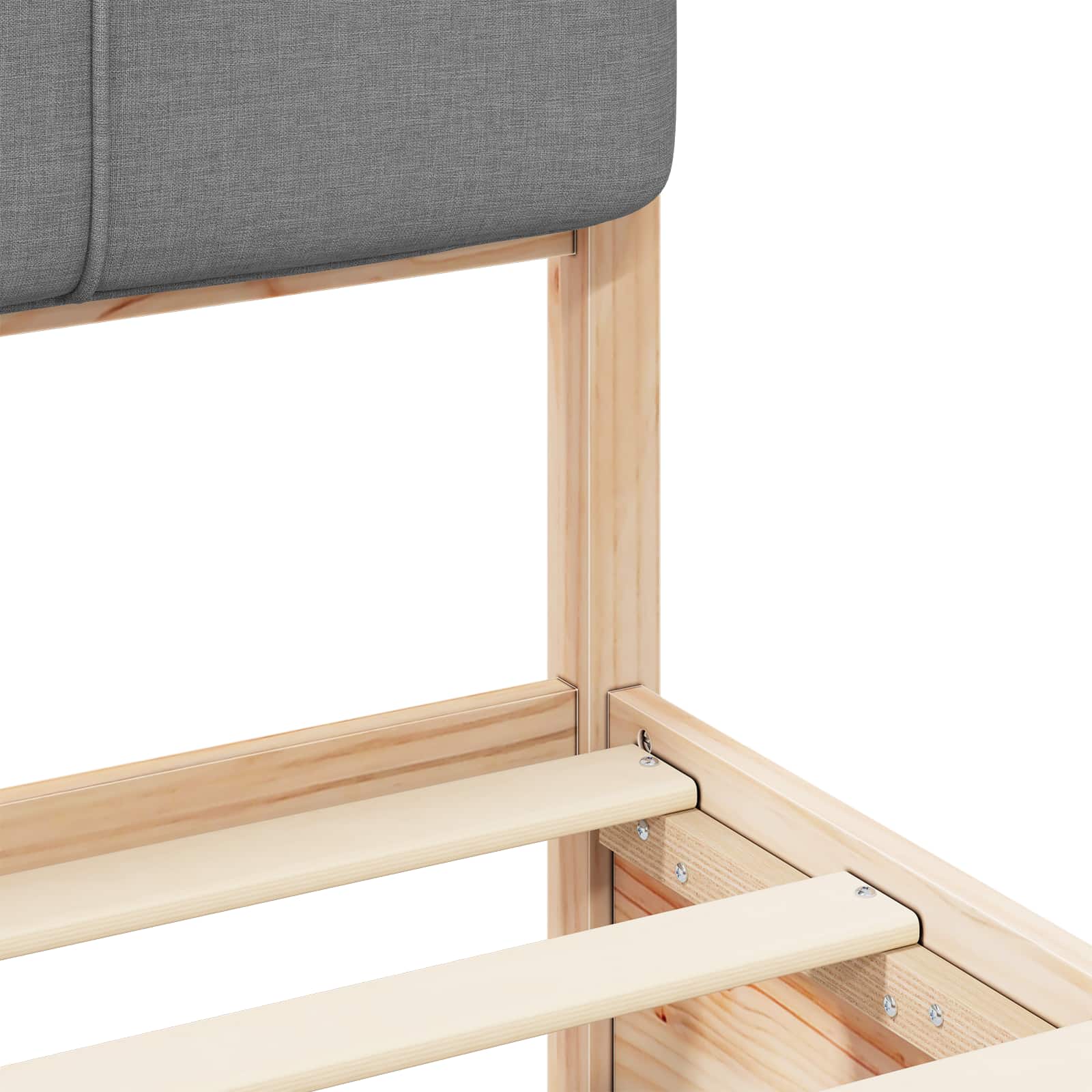 Sängram med Klädd Huvudgavel Ljusgrå 75 x 190 cm Massiv furu