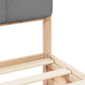 Sängram med Klädd Huvudgavel Ljusgrå 75 x 190 cm Massiv furu