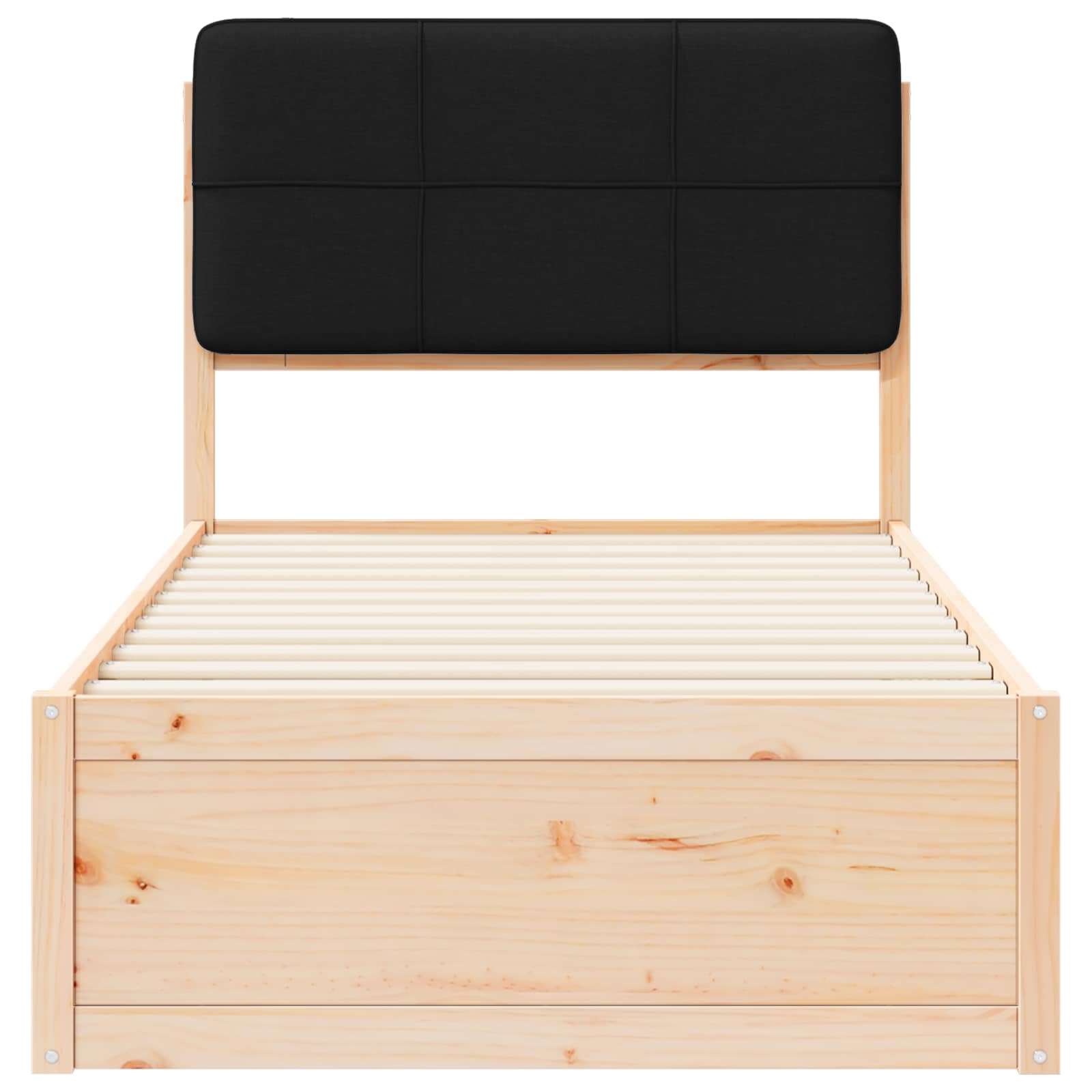 Sängram med Klädd Huvudgavel Svart 75 x 190 cm Massiv furu