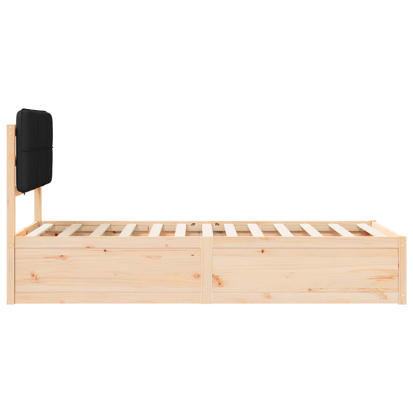 Sängram med Klädd Huvudgavel Svart 75 x 190 cm Massiv furu