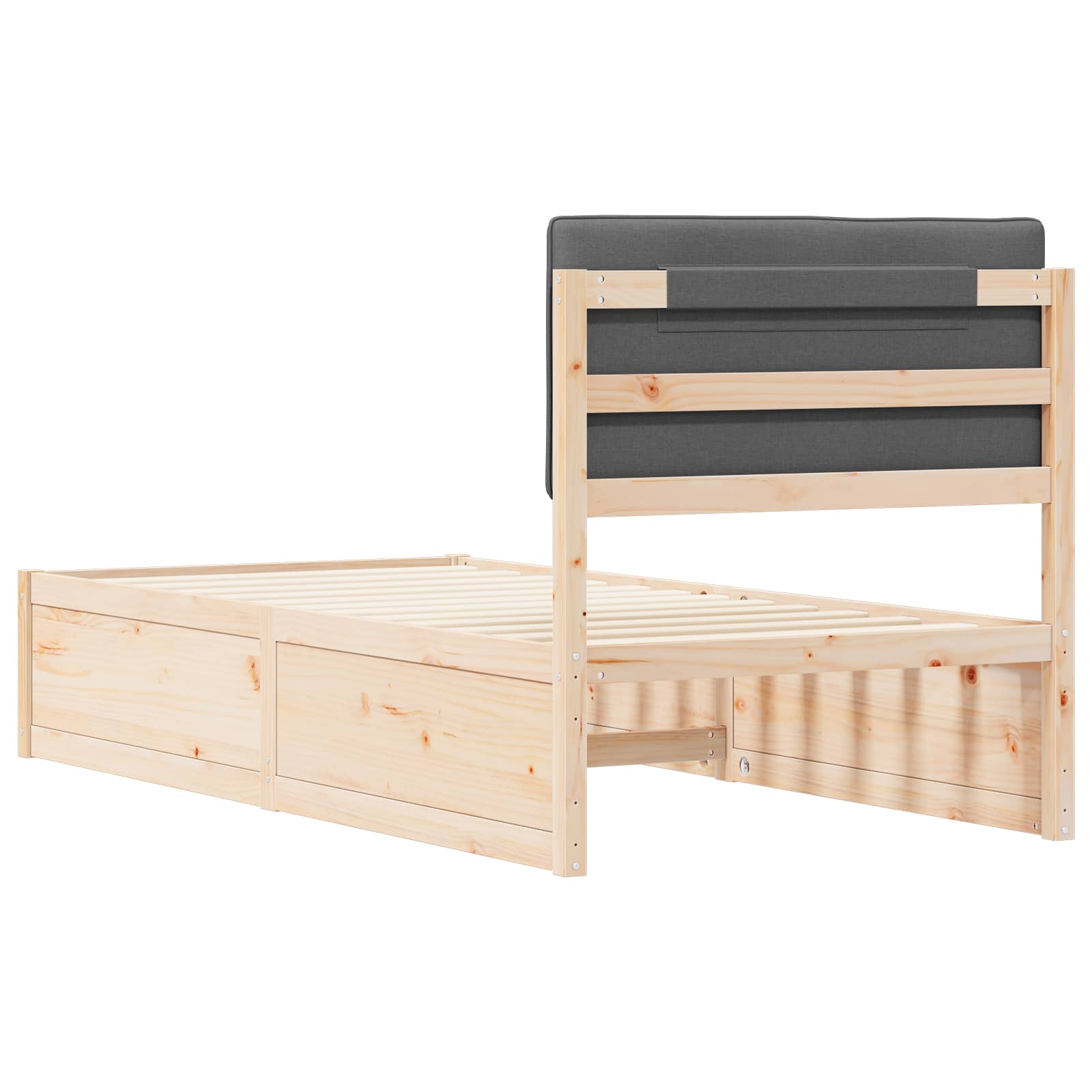 Sängram med Klädd Huvudgavel Mörkgrå 90 x 200 cm Massiv furu