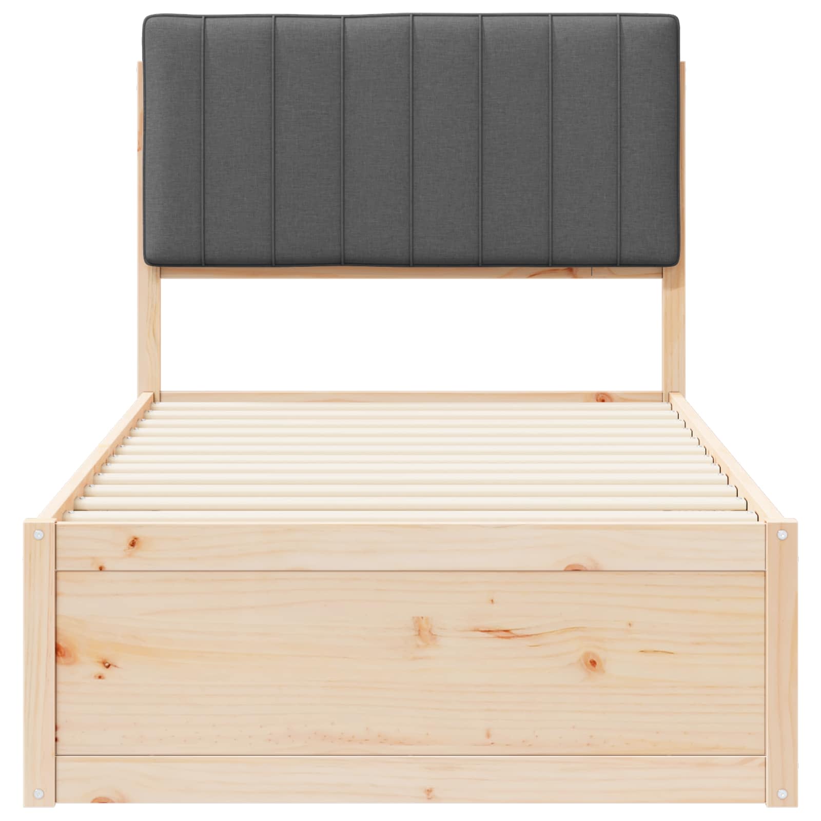 Sängram med Klädd Huvudgavel Mörkgrå 90 x 200 cm Massiv furu