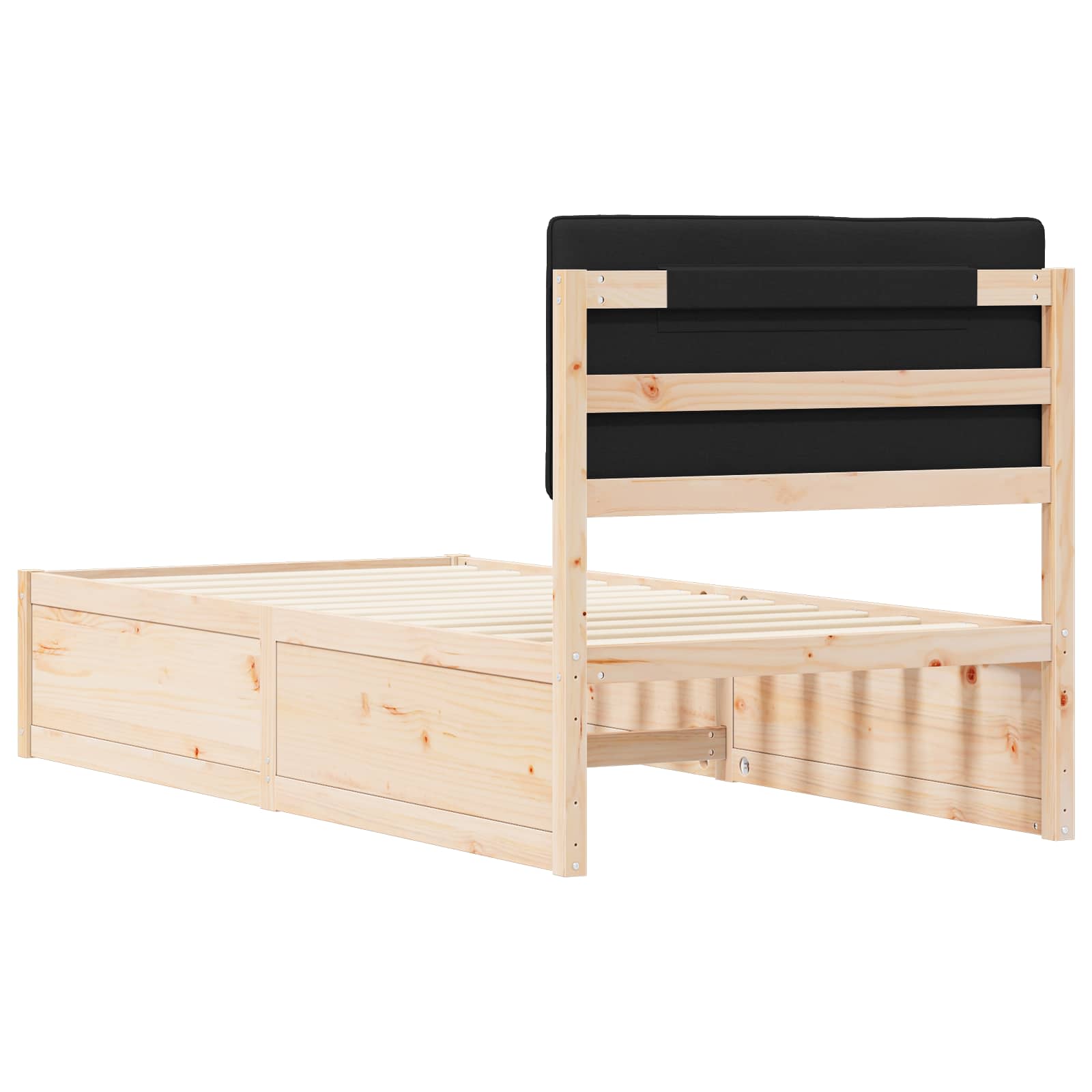 Sängram med Klädd Huvudgavel Svart 90 x 200 cm Massiv furu