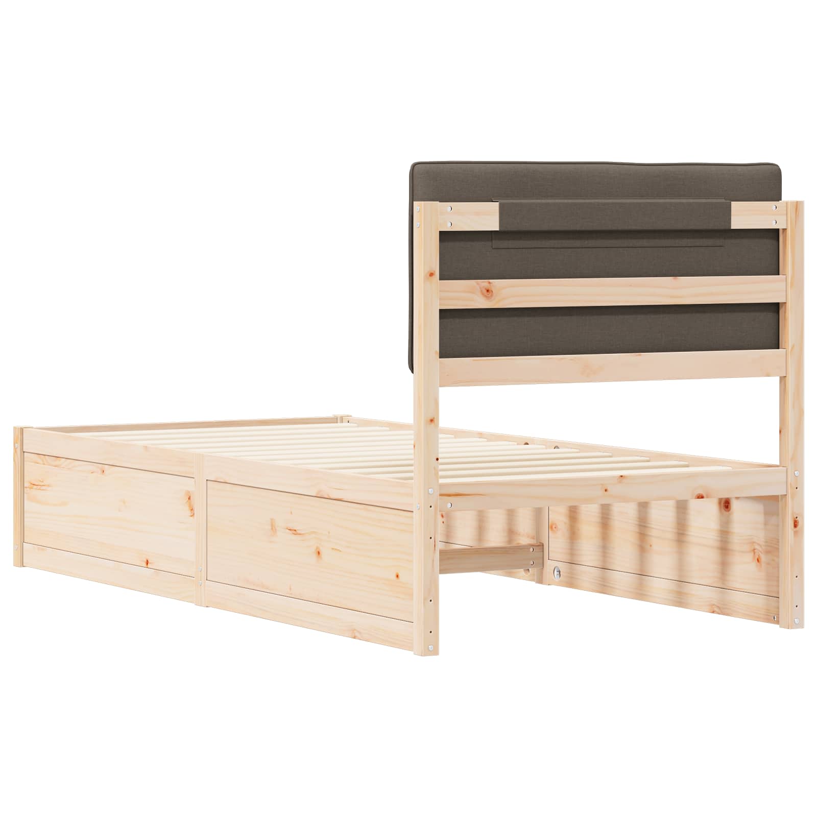 Sängram med Klädd Huvudgavel Taupe 90 x 200 cm Massiv furu